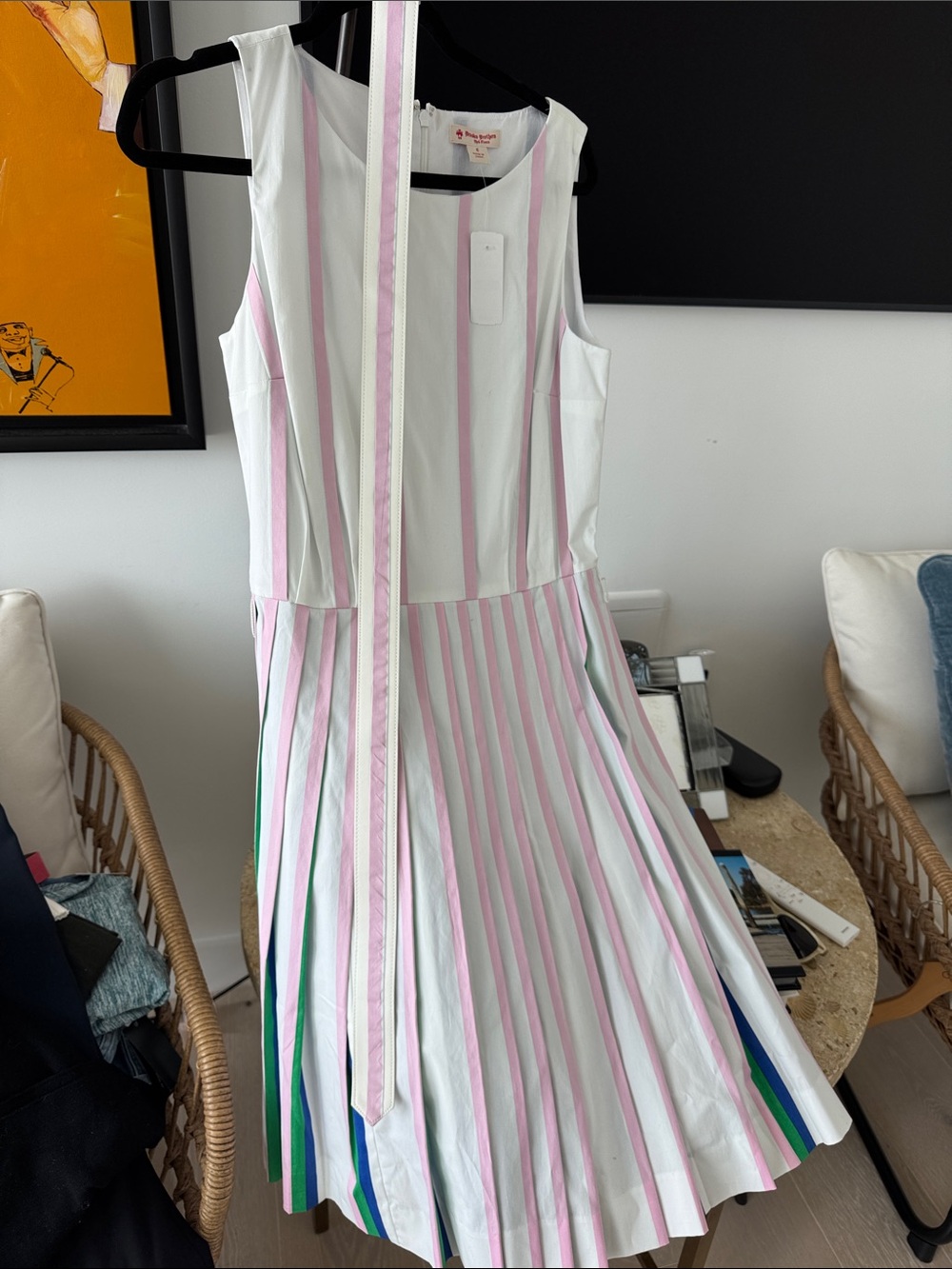 Brooks Brothers Pink & White Striped Pleated Dress with Multicolor Accents
